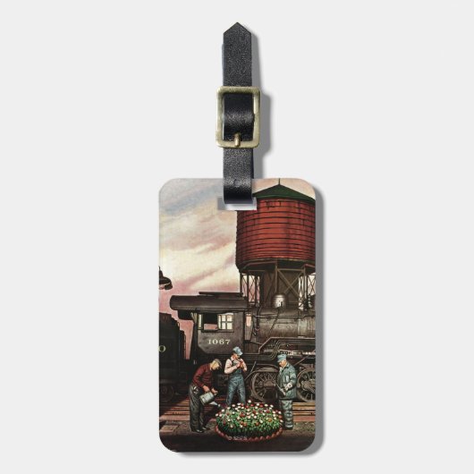 Train Yard Flower Garden van Stevan Dohanos Bagagelabel (Voorkant verticaal)