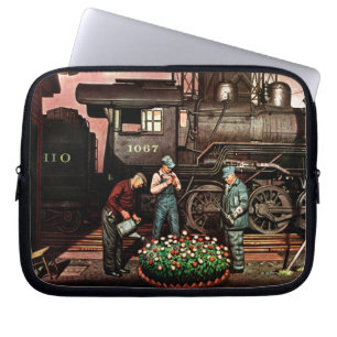 Train Yard Flower Garden van Stevan Dohanos Laptop Sleeve