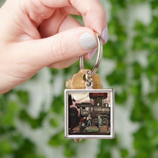 Train Yard Flower Garden van Stevan Dohanos Sleutelhanger (Hand)