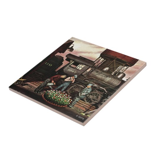 Train Yard Flower Garden van Stevan Dohanos Tegeltje (Zijkant)