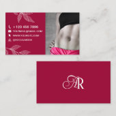 Trainer Foto en Monogram Modern Red Violet Busines Visitekaartje (Voorkant / Achterkant)