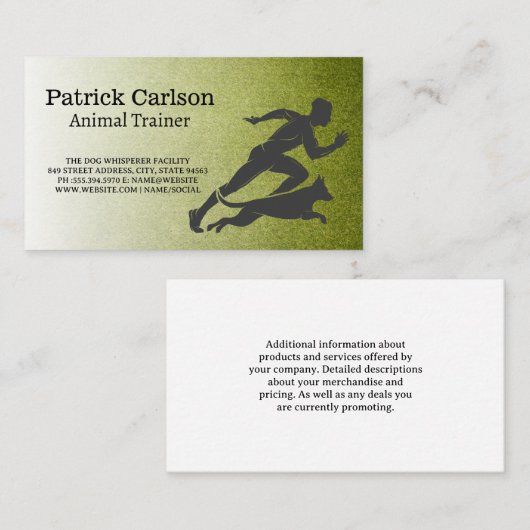 Trainer Running with Dog | Turf Visitekaartje (Voorkant / Achterkant)