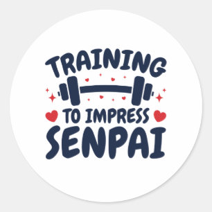 Training om Senpai Anime Workout te imponeren Ronde Sticker