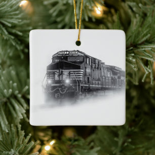 Trainingen voor zwarte en witte trein keramisch ornament