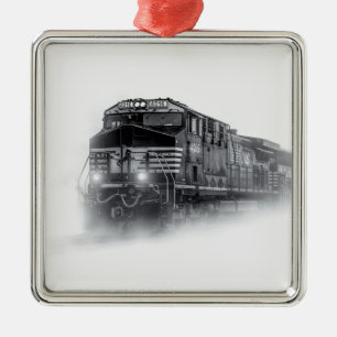 Trainingen voor zwarte en witte trein metalen ornament