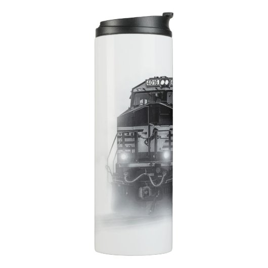 Trainingen voor zwarte en witte trein thermosbeker (Gedraaid links)