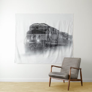 Trainingen voor zwarte en witte trein wandkleed