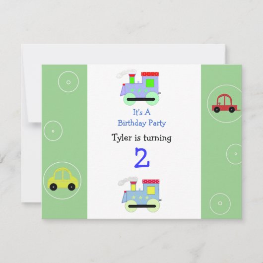 Trains et voitures Invitation Anniversaire (Devant)