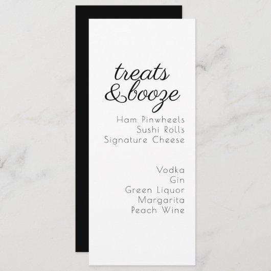 Traitements Boissons Noir Blanc Menu Mariage (Devant / Derrière)