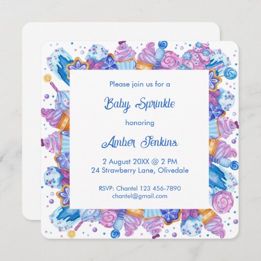 Traitements congelés Blue Baby Sprinkle Invitation (Devant / Derrière)