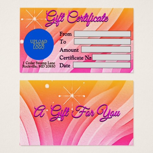 Traiter un certificat cadeau spécial (Devant & derrière)