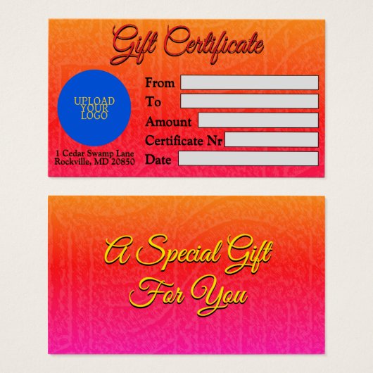 Traiter un certificat cadeau spécial (Devant & derrière)