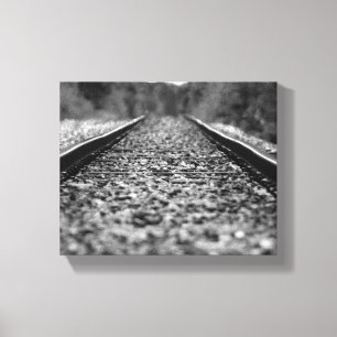 Traject van de zwarte & Witte Plattelandsspoorweg Canvas Afdruk