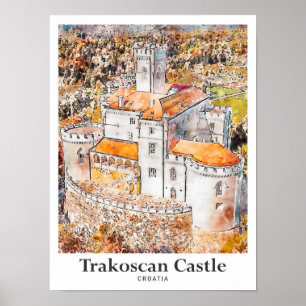 Trakoscan Castle Kroatië Travel Waterverf Poster