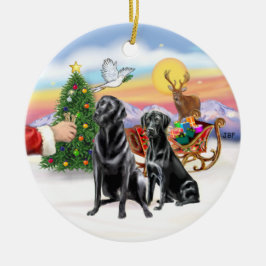 Traktatie voor twee zwarte labradors keramisch ornament