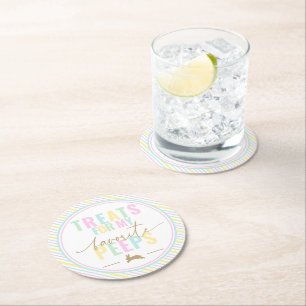 Traktaties voor mijn peeps paashaas pastelstreep ronde kartonnen onderzetter