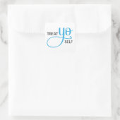 Trakteer jezelf blauw vierkante sticker (Tas)