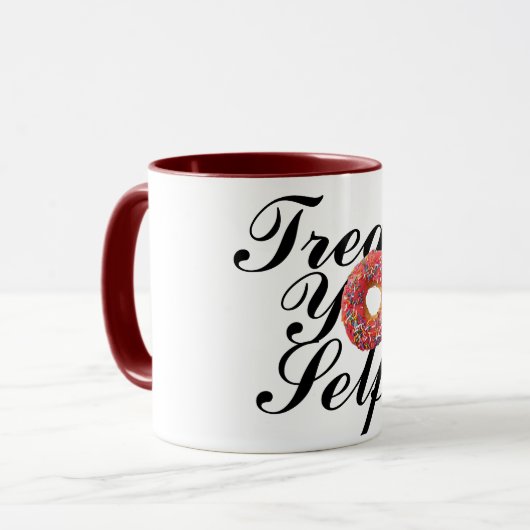 Trakteer jezelf zelf Grappig donut mok ontwerp (Voorkant links)