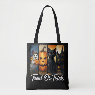 "Trakteer of truc" Halloween Brush Stroke Cat Draagtas
