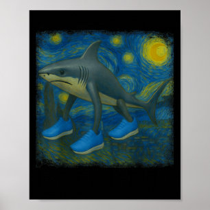 Tralalero Tralala Funny Shark Van Gogh Sterrennach Poster