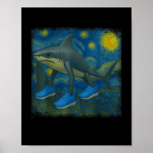 Tralalero Tralala Funny Shark Van Gogh Sterrennach Poster