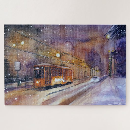 tram en sneeuw legpuzzel (Horizontaal)