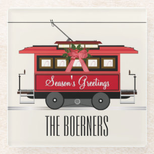 Tram Trolley Streetcar van de familie Groetings va Glazen Onderzetter