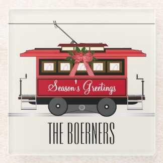 Tram Trolley Streetcar van de familie Groetings va Glazen Onderzetter