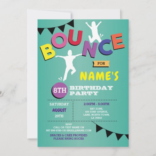 Trampoline Anniversaire Invitation Jump Bounce Par (Devant)
