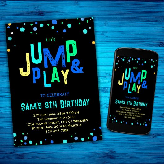 Trampoline Anniversaire Invitation Jump Play Party
