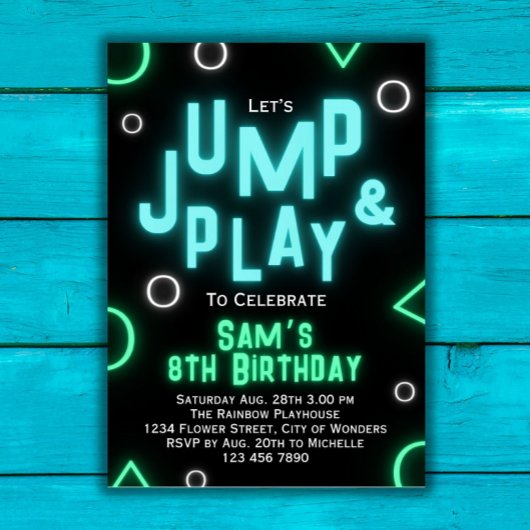 Trampoline Anniversaire Invitation Neon Jump Party