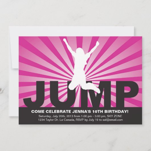 Trampoline Birthday Party Invitation for a Girl Kaart (Voorkant)