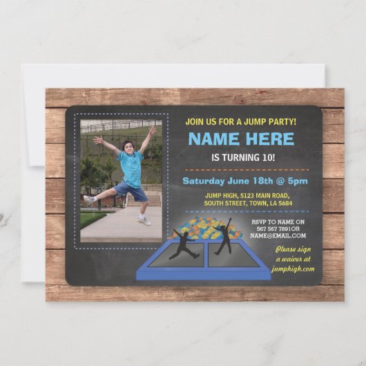 Trampoline Blue Birthday Invite Kaart (Voorkant)