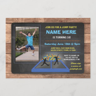 Trampoline Blue Birthday Invite Kaart