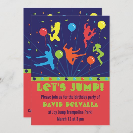 Trampoline Invitations de fête d'anniversaire garç (Devant / Derrière)