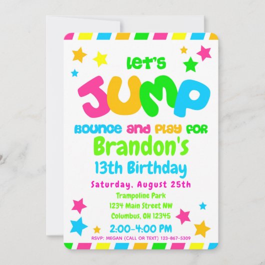 Trampoline Jump Park Party in neonkleuren Kaart (Voorkant)