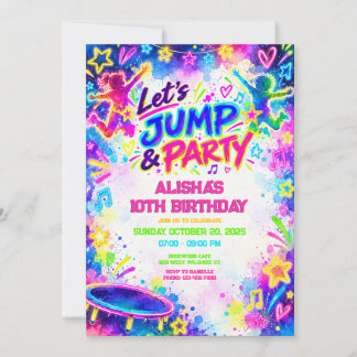 Trampoline Neon Glow Bounce Verjaardagsuitnodiging Kaart