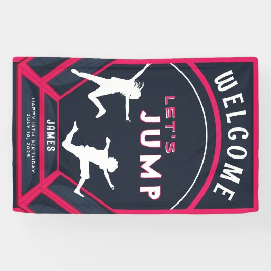 Trampoline Park - Laten we springen rode verjaarda Spandoek (Horizontaal)