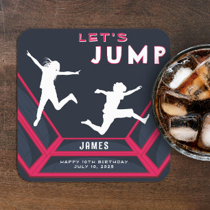 Trampoline Park - Laten we springen rode verjaarda Vierkante Kartonnen Onderzetter