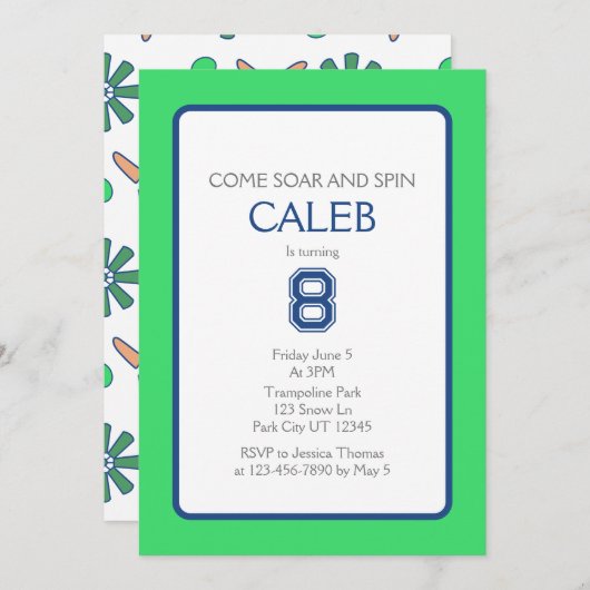 Trampoline Park Soar and Spin Birthday Kaart (Voorkant / Achterkant)