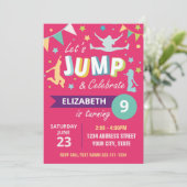 Trampoline park verjaardagsuitnodiging roze kaart (Staand voorkant)