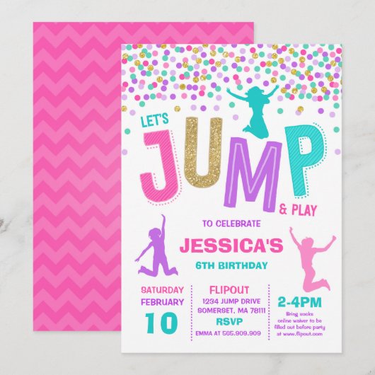 Trampoline Partij bij de uitnodigingen van de Jump (Voorkant / Achterkant)