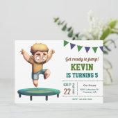 Trampoline springen jongen verjaardagsfeestje uitn kaart (Staand voorkant)