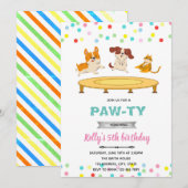 Trampoline springen kat hond feest thema kaart (Voorkant / Achterkant)
