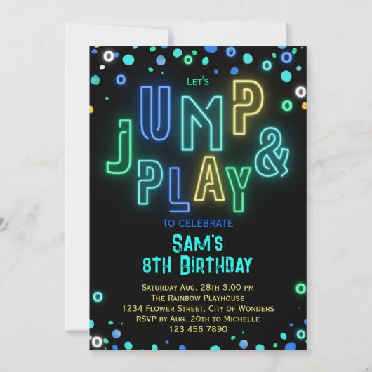 Trampoline Verjaardag Neon Glow Spring Feest Feest Kaart (Voorkant)