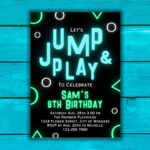Trampoline Verjaardag Uitnodiging Neon Jump Party