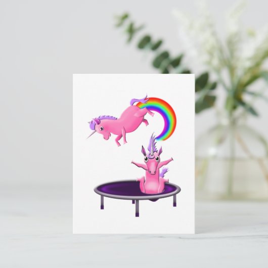 trampolining unicorn briefkaart (Staand voorkant)