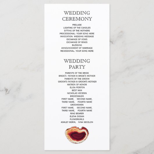 Tranche d'agate rouge, programme de mariage modern (Dos)