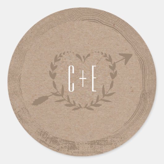 Tranche en bois rustique | Sticker Monogramme (Devant)
