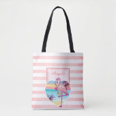 Trandy Striped, Flamingo, Cocktail - Personalized Draagtas (Voorkant)
